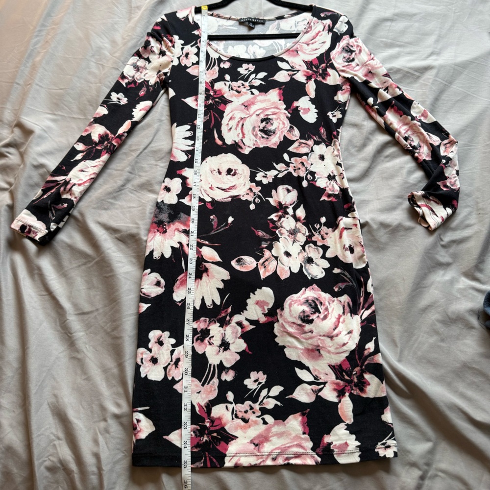 Black and Pink Floral Long Sleeve Dress